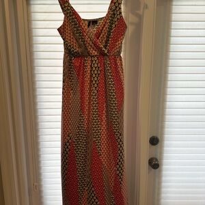 New Directions Red and Brown Sleeveless V-Neck Sundress